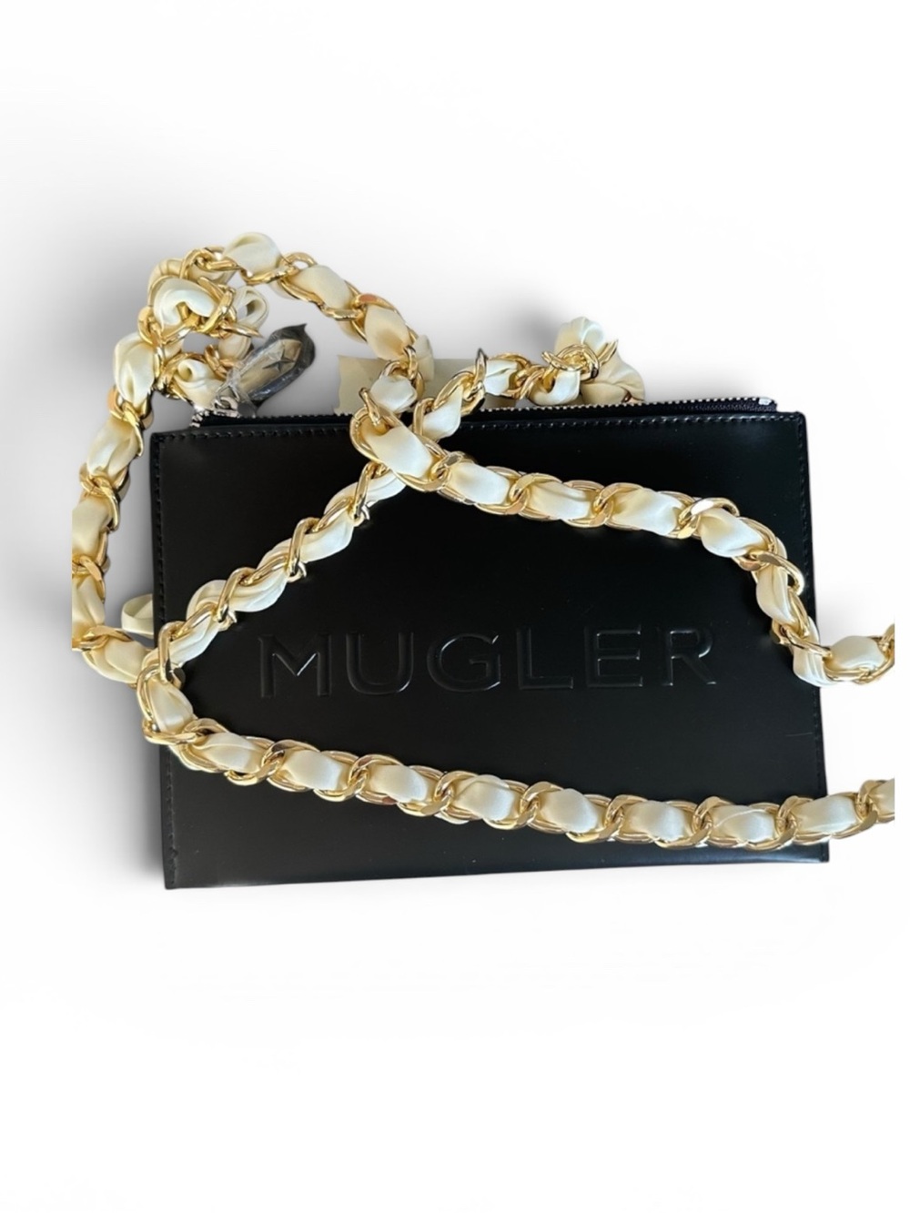 Mugler Clutch Crossbody NWOT Detachable Gold Chain & White Strap